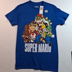 Nintendo Super Mario Group Men's Royal Blue Graphic T-Shirt New Small